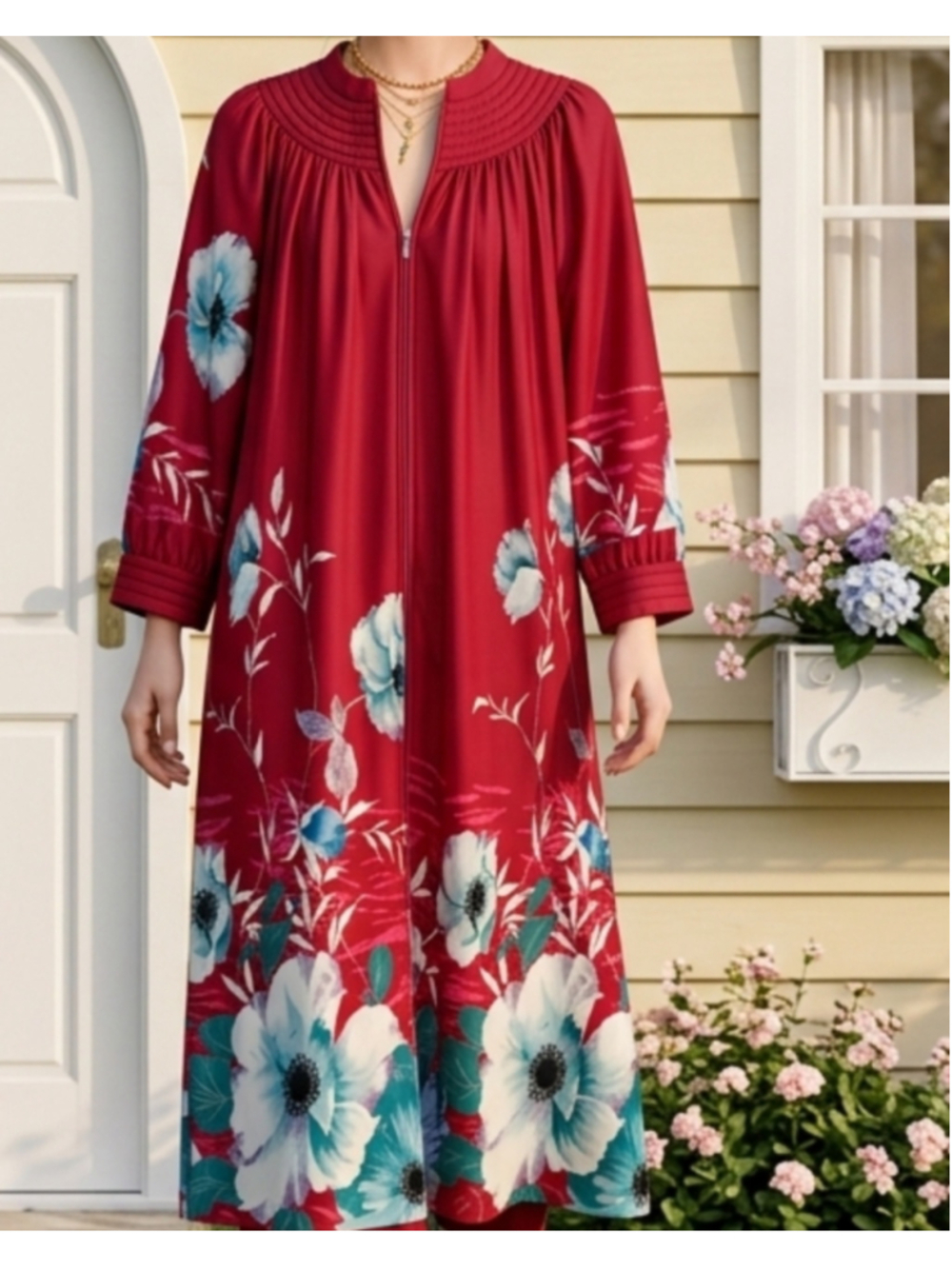 Rare Vintage JCPenney Magenta Floral Kaftan Loungewear Robe Small GrandmaCore